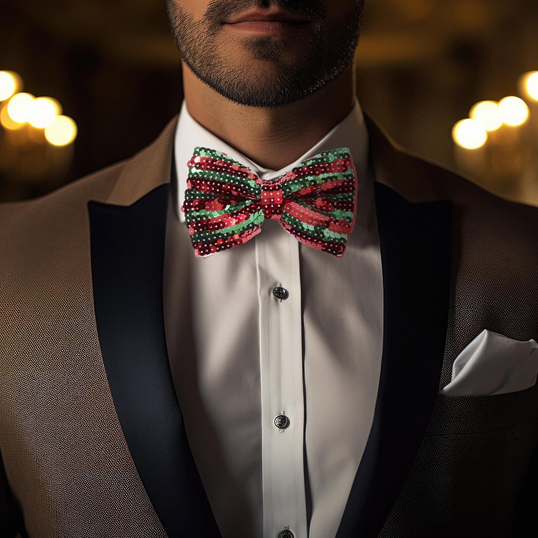 Christmas Sequin Costume Bow Tie: Red & Green