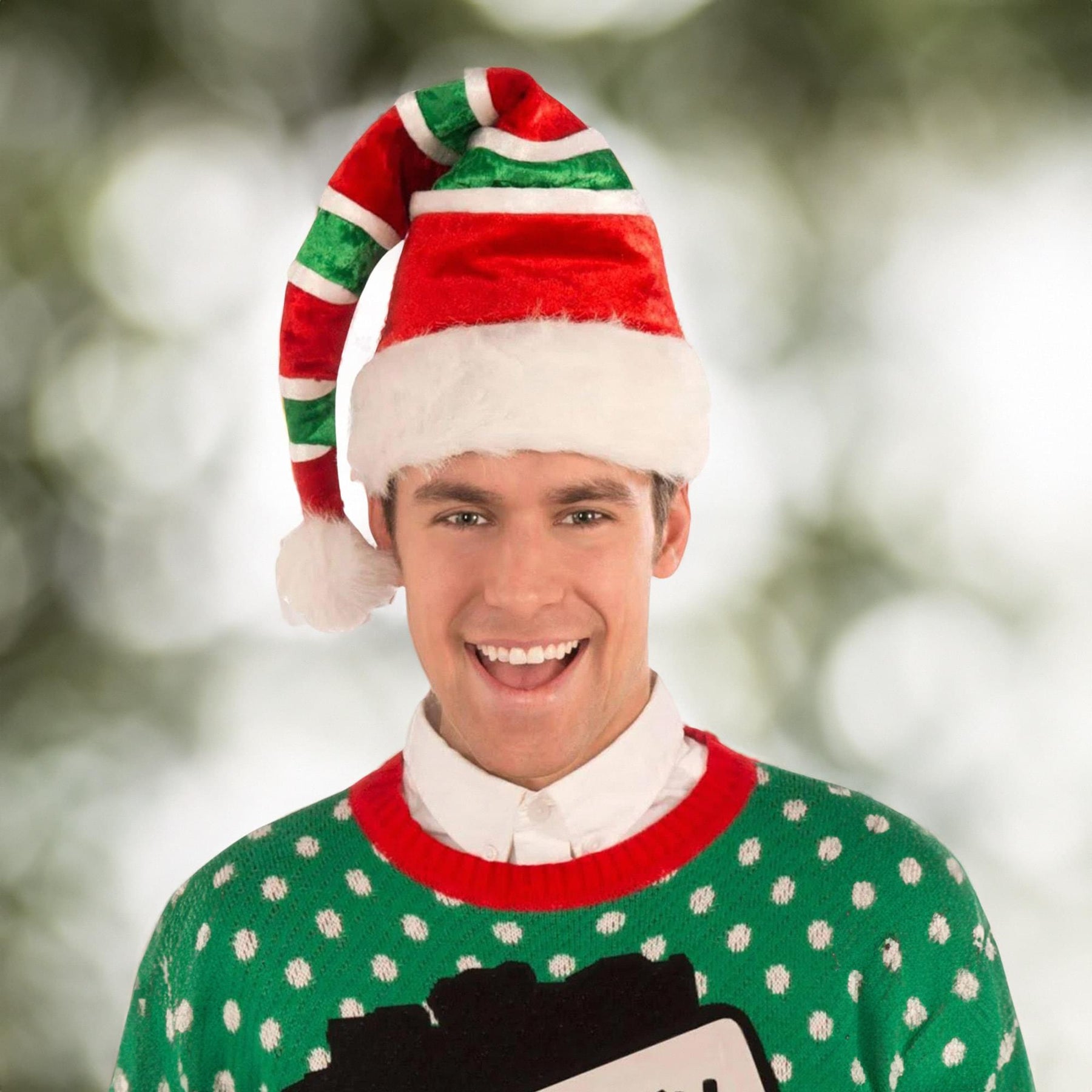 Red & Green Striped Santa Unisex Costume Hat