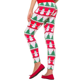 Christmas Tree And Snowman Costume Leggings Adult Women