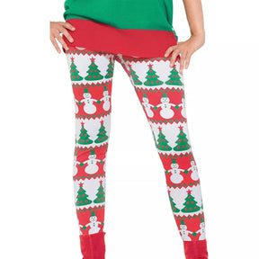 Christmas Tree And Snowman Costume Leggings Adult Women