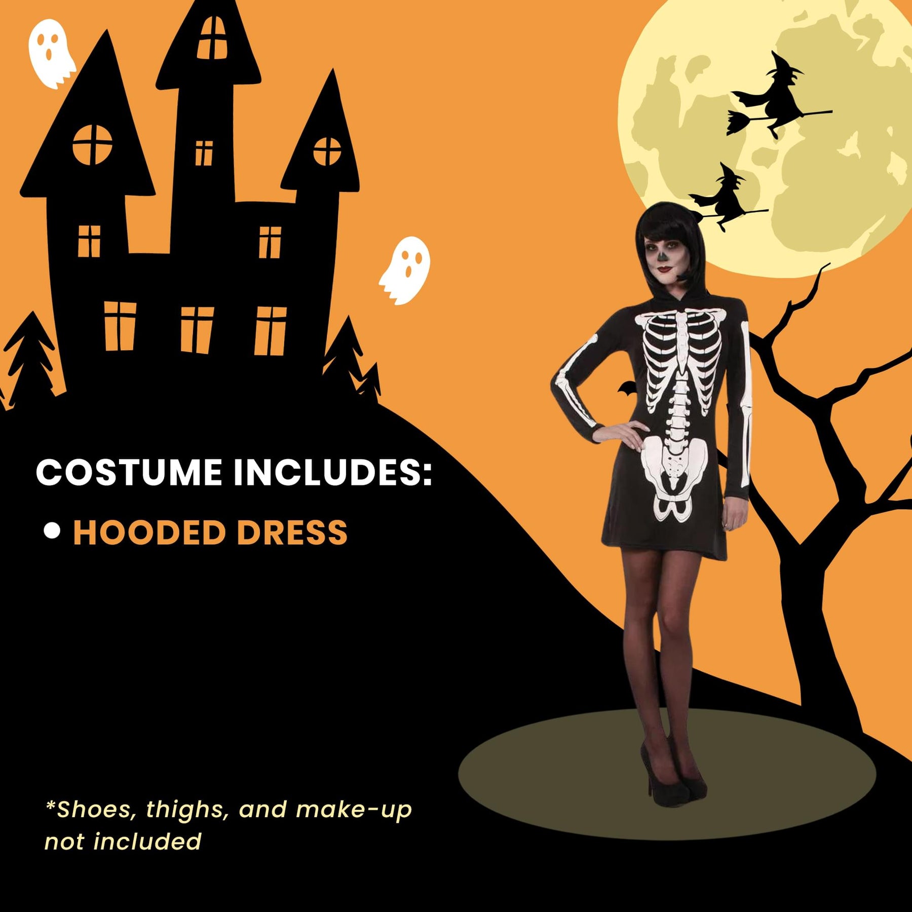 Skeleton Hooded Mini Dress Adult Costume