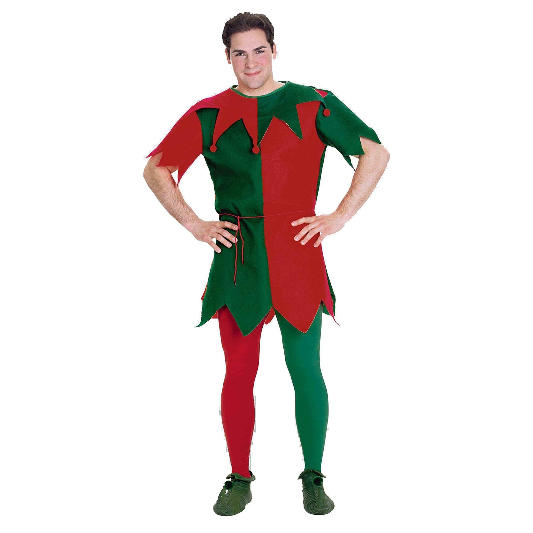 Christmas Holiday Elf Costume Tights Adult: Red & Green