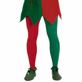 Christmas Holiday Elf Costume Tights Adult: Red & Green