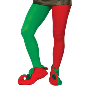 Christmas Holiday Elf Costume Tights Adult: Red & Green