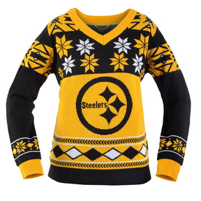 Pittsburgh Steelers NFL Women's Big Logo V-Neck Ugly Christmas Sweater