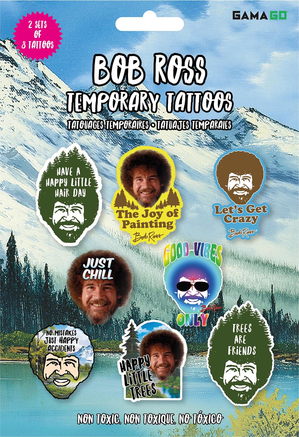 Bob Ross Temporary Tattoos | 2 Sets of 8 Tattoos