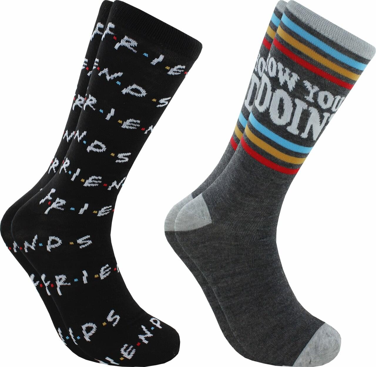 Friends How You Doing and Logo Unisex Novelty Crew Socks | 2 Pairs  | Size 6-12