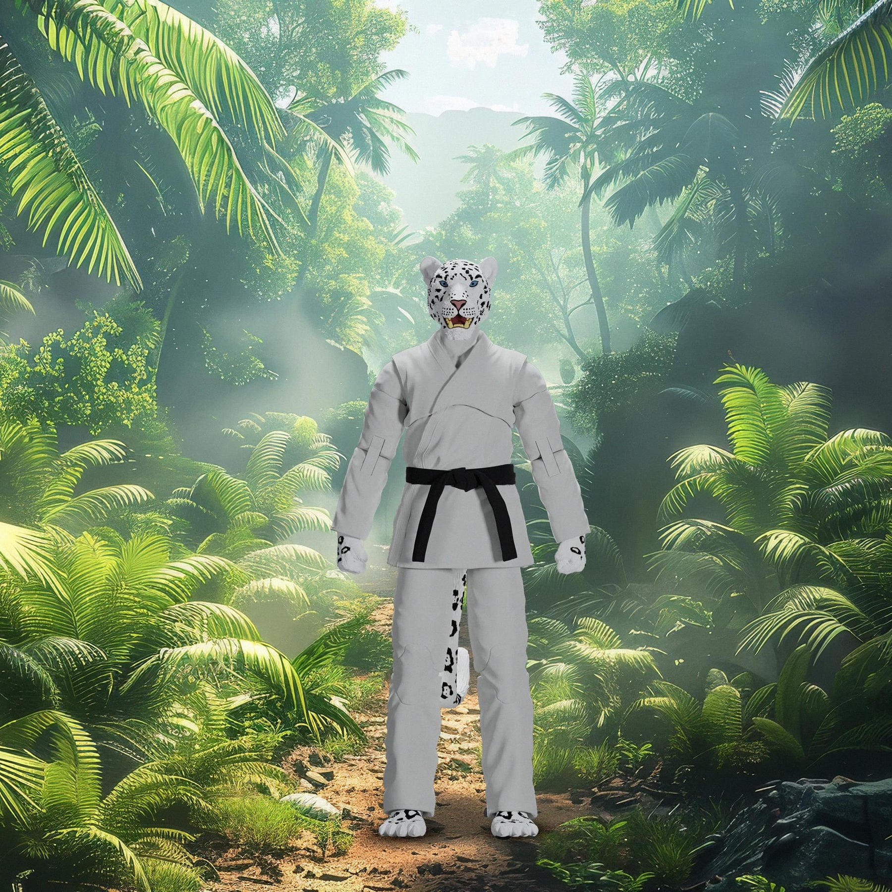 Zoo Jitsu Fighters 6 Inch Action Figure | Shadow the Snow Leopard with White Gi