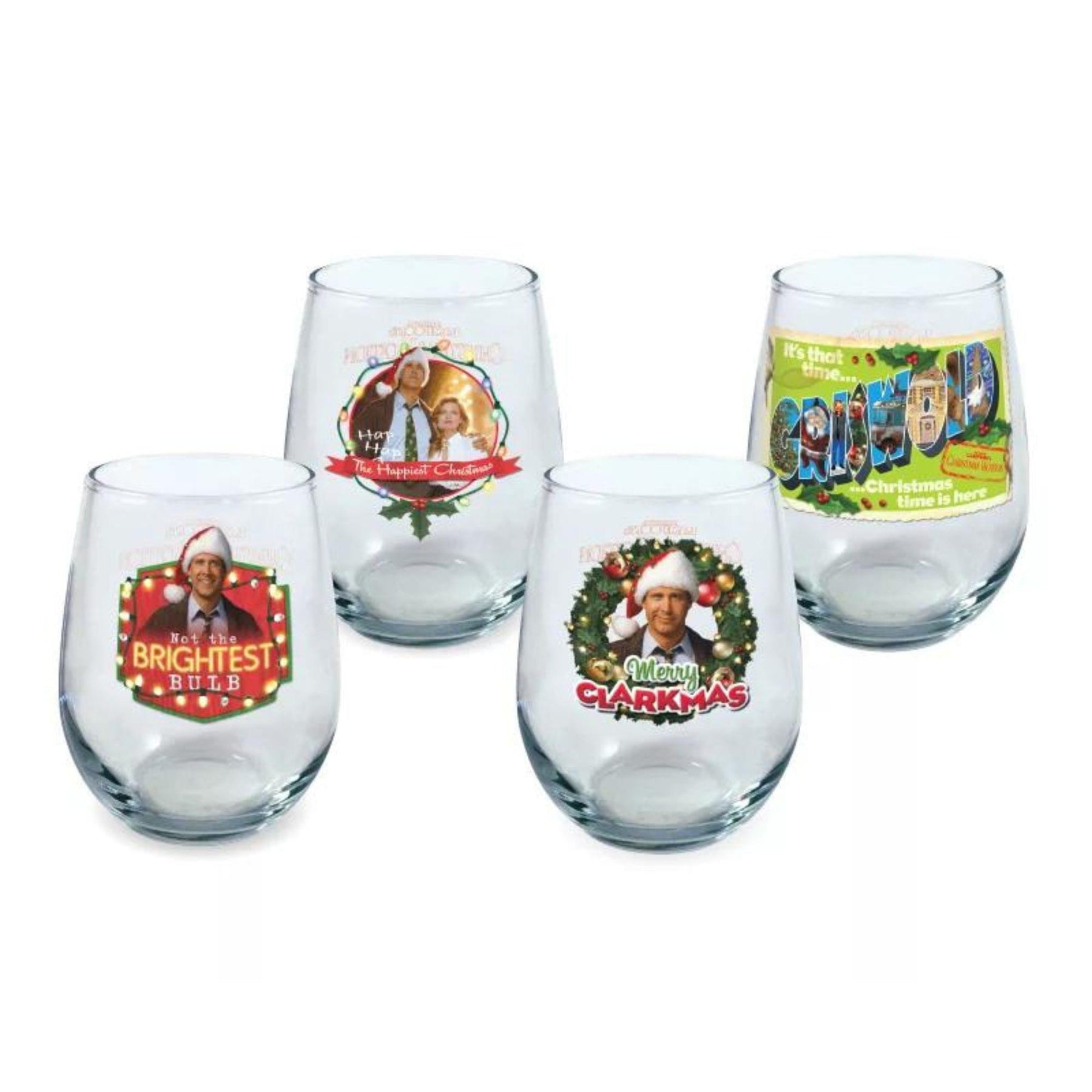 National Lampoon's Christmas Vacation Merry Clarkmas 21oz Stemless Glass 4-Pack