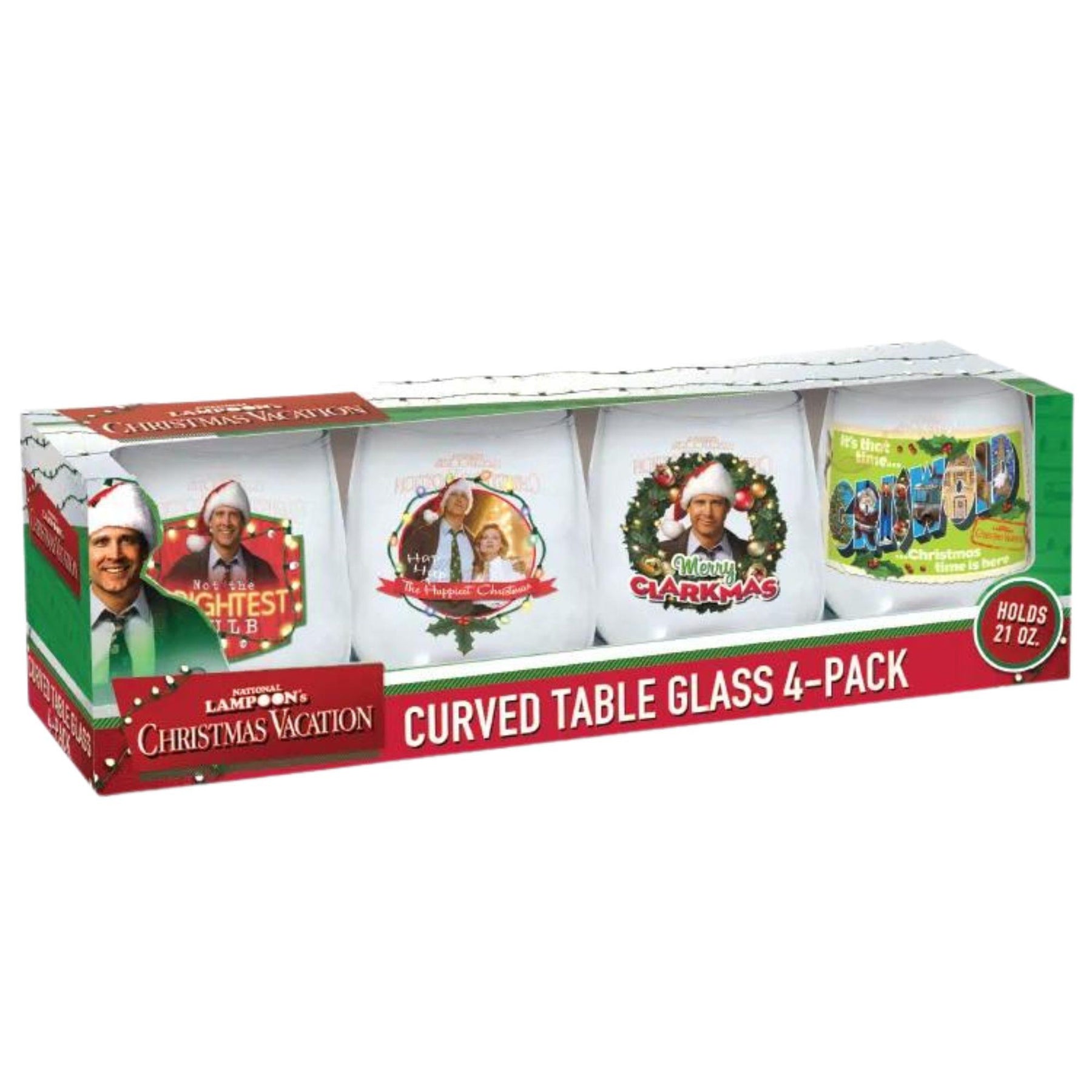 National Lampoon's Christmas Vacation Merry Clarkmas 21oz Stemless Glass 4-Pack