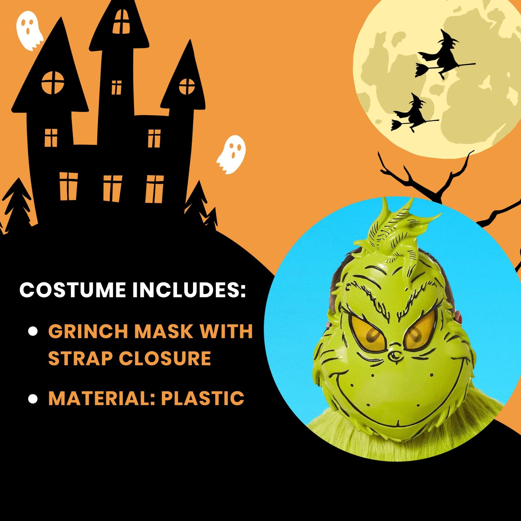 Dr. Seuss Grinch Adult Costume Mask | One Size Fits Most