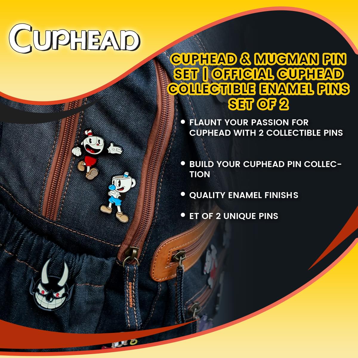 Cuphead & Mugman Pin Set | Official Cuphead Collectible Enamel Pins | Set of 2