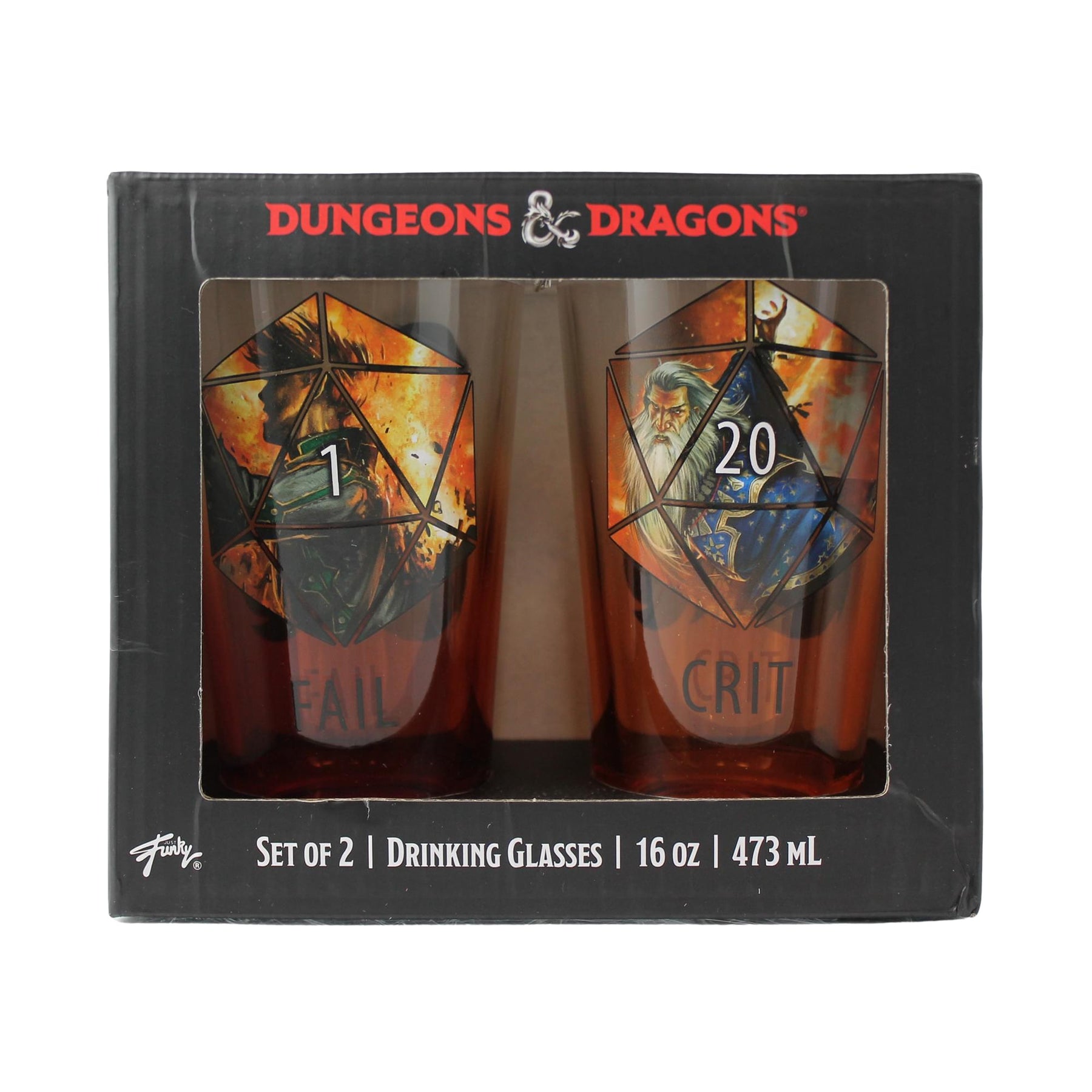 Just Funky Dungeons And Dragons Set Of 2 Drinking Glasses 16oz New In Box