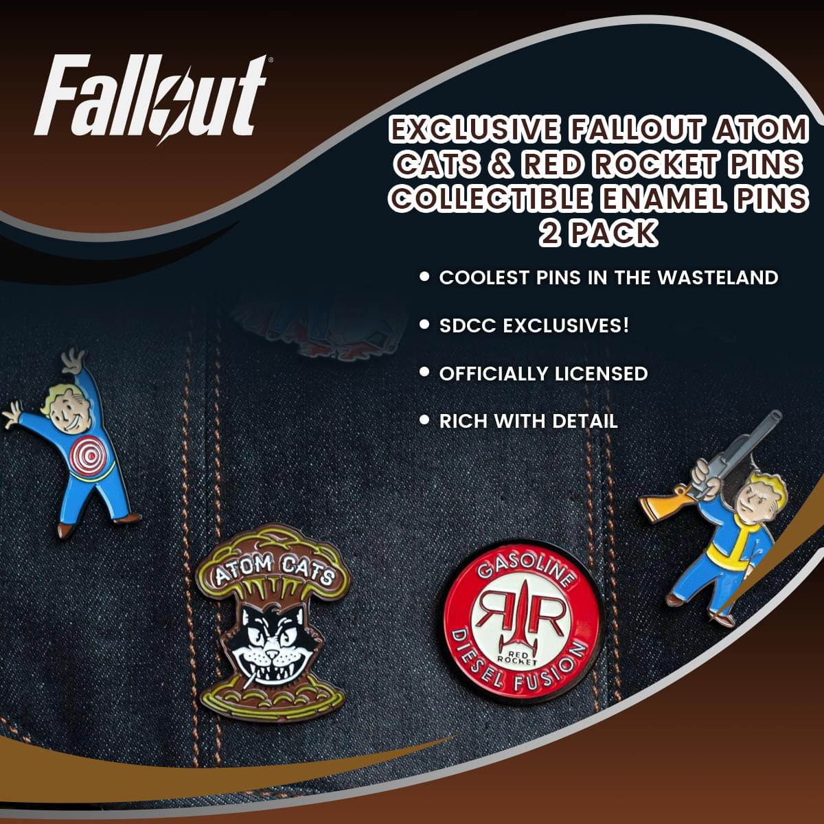 Fallout Atom Cats & Red Rocket Pins | Exclusive Collectible Enamel Pins | 2 Pack