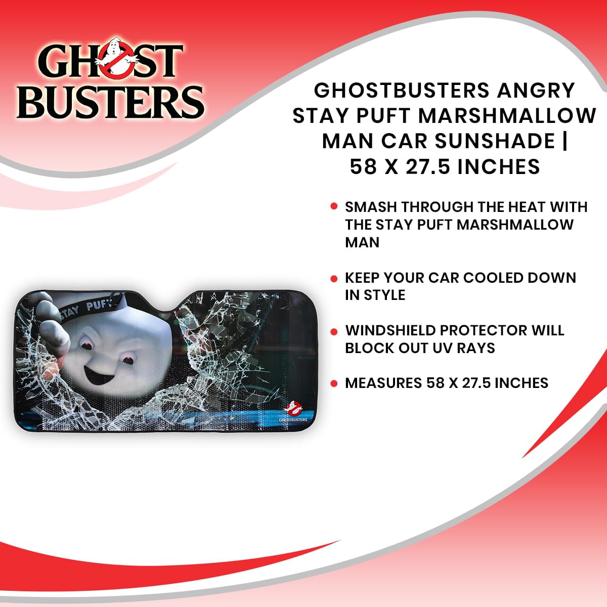 Ghostbusters Angry Stay Puft Marshmallow Man Car Sunshade | 58 x 27.5 Inches