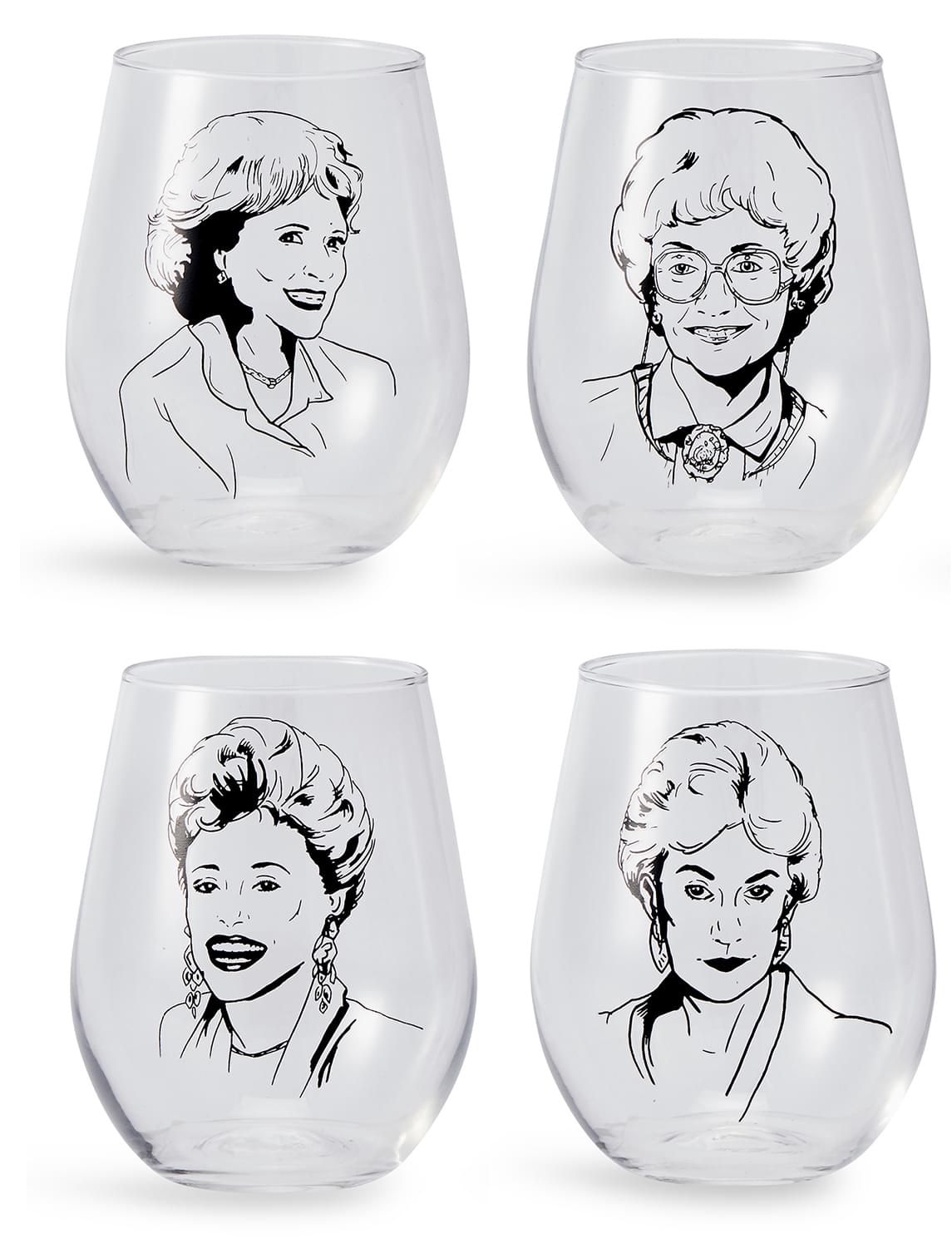 The Golden Girls Stemless Wine Glass Collectible Set of 4| Each Holds 16 Ounces