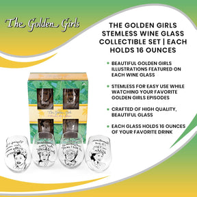 The Golden Girls Stemless Wine Glass Collectible Set of 4| Each Holds 16 Ounces