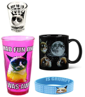 Grumpy Cat Fan Bundle: Mug, Pint Glass, Shot Glass, Wristband