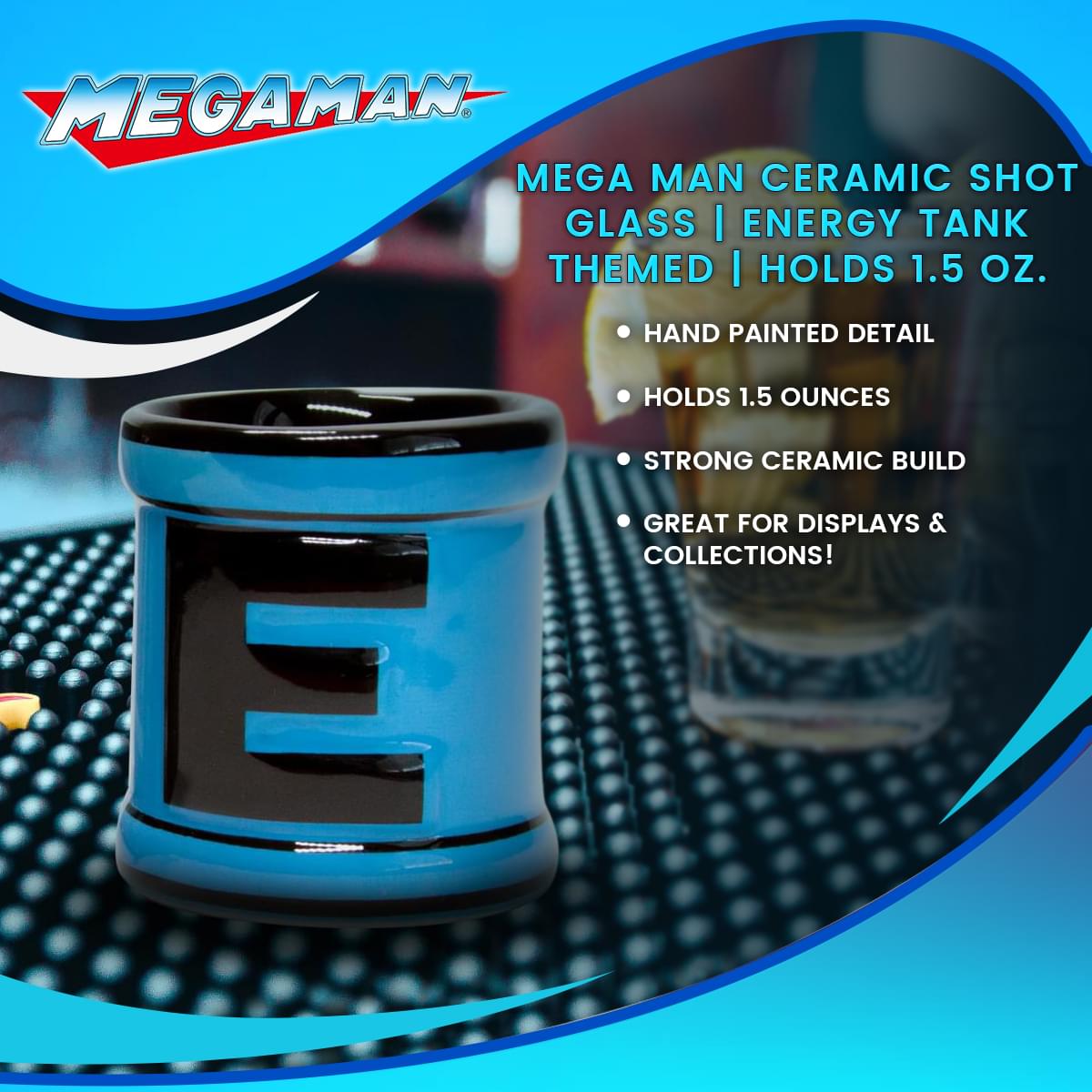 OFFICIAL Mega Man Ceramic Shot Glass | Energy Tank Themed | Holds 1.5 Oz.