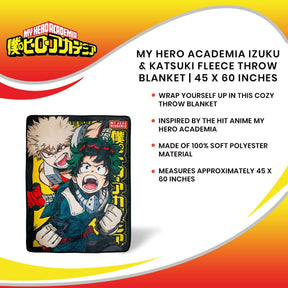 My Hero Academia Izuku & Katsuki Fleece Throw Blanket | 45 x 60 Inches