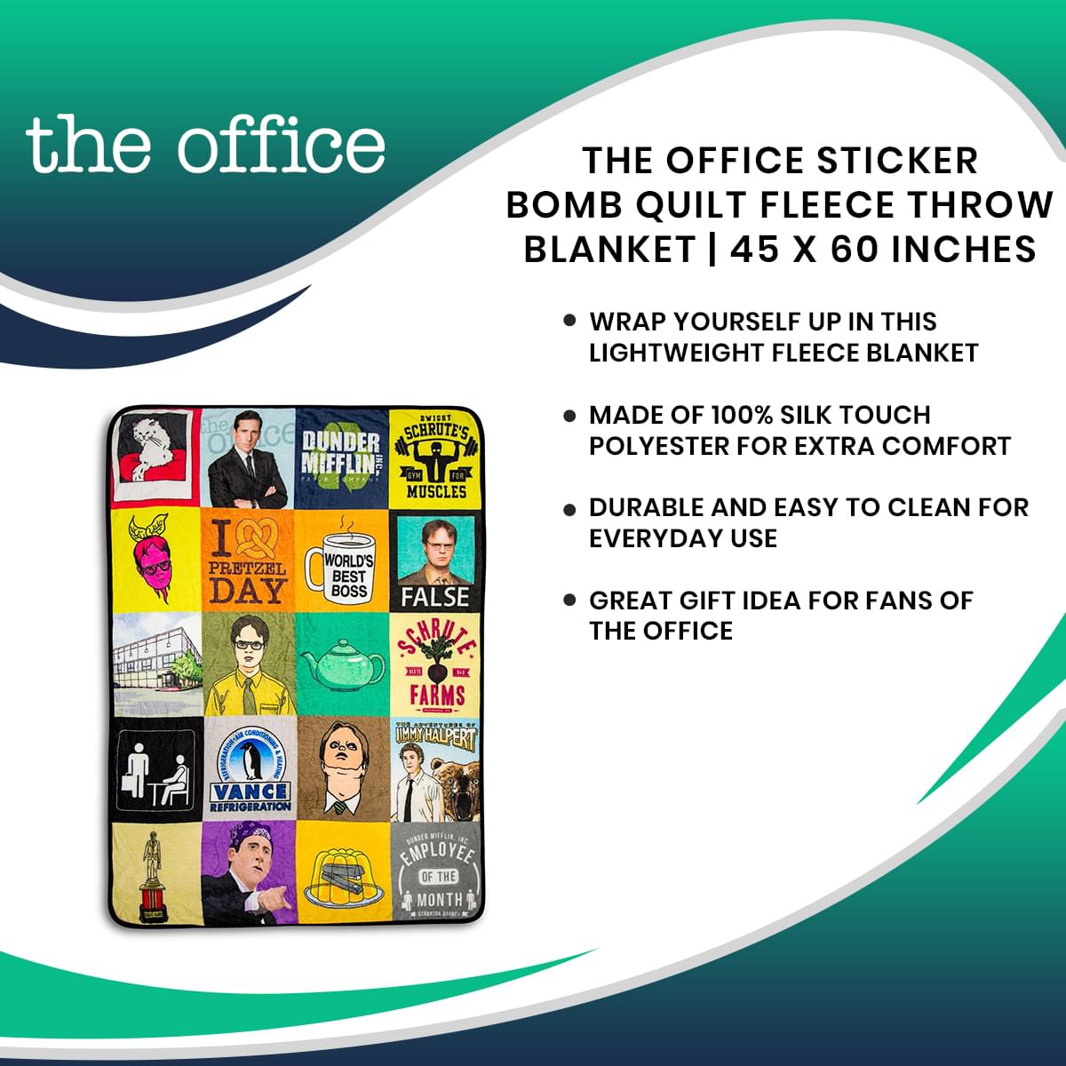 The Office Sticker Bomb Quilt Fleece Throw Blanket | 45 x 60 Inches