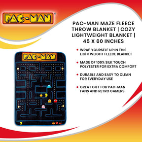 Pac-Man Maze Fleece Throw Blanket | Cozy Lightweight Blanket | 45 x 60 Inches