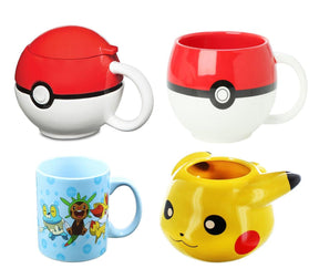 Pokemon Ceramic Mug Set of 4: Molded Pokeballs, Pikachu, XY