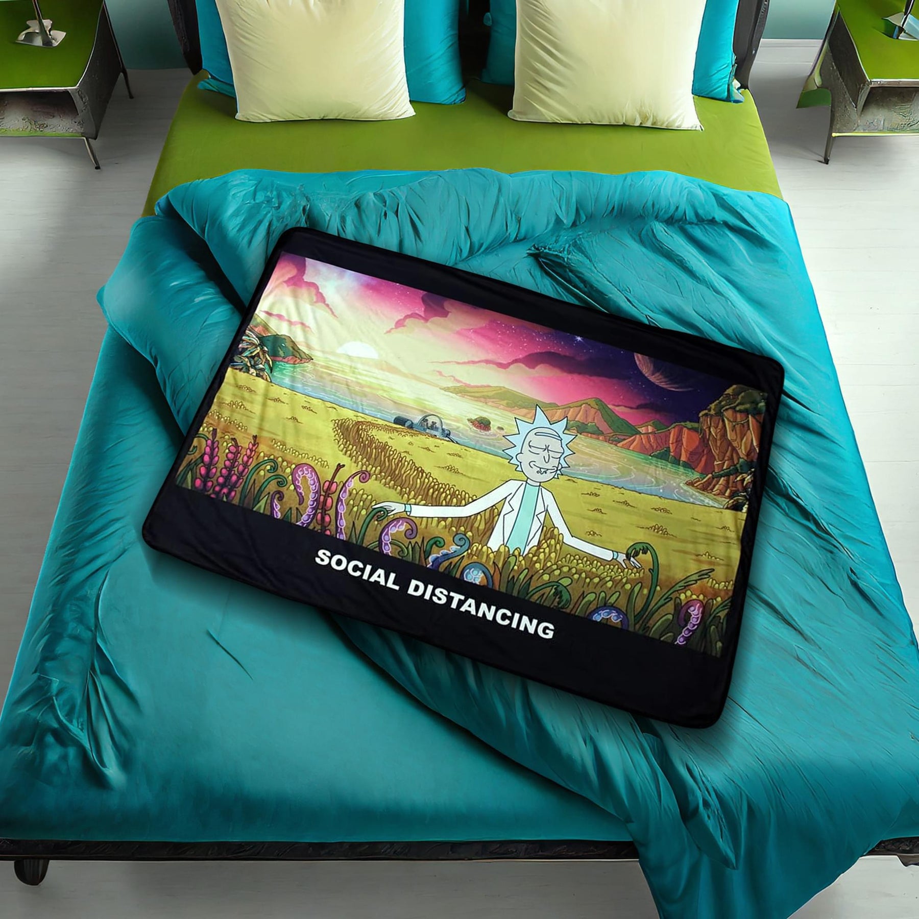 Rick and Morty Social Distancing 45 x 60 Inch Fleece Throw Blanket