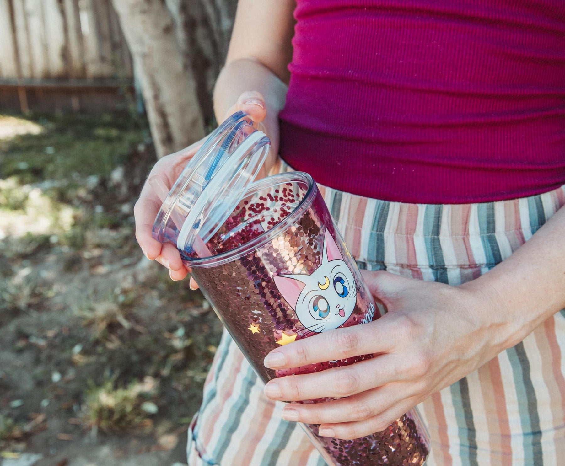 Just Funky Sailor Moon Luna And Artemis Glitter Tumbler With Lid