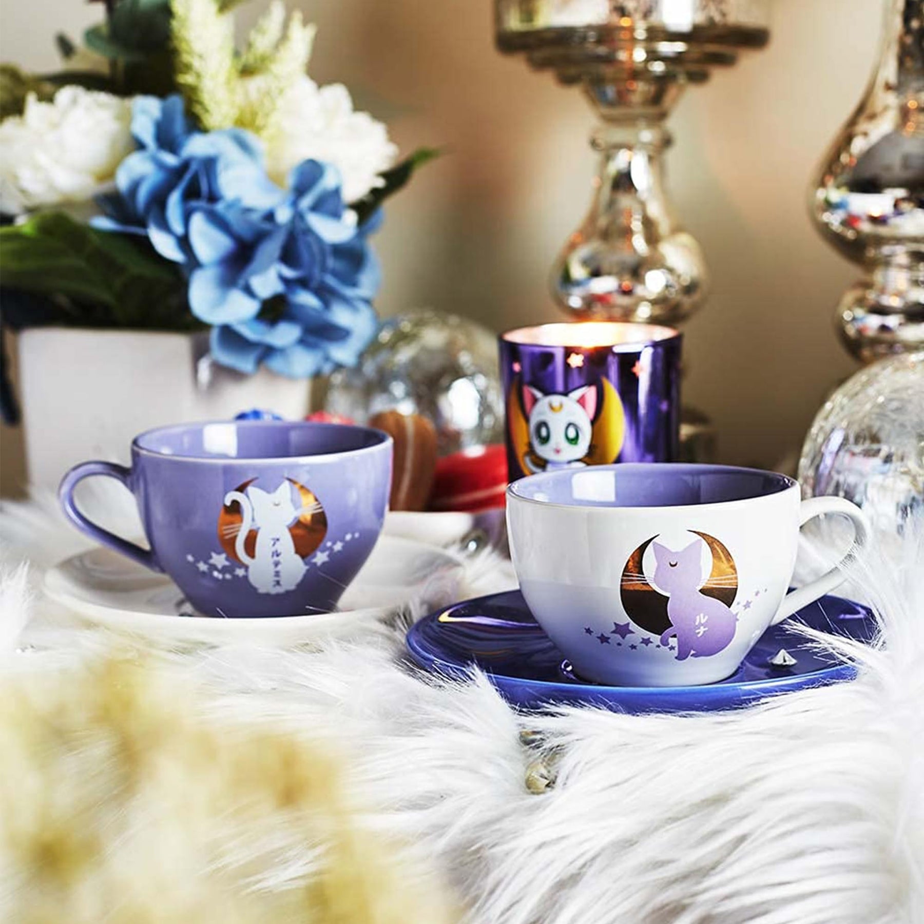 Sailor Moon Luna and Artemis 4 Piece Tea Cup Set