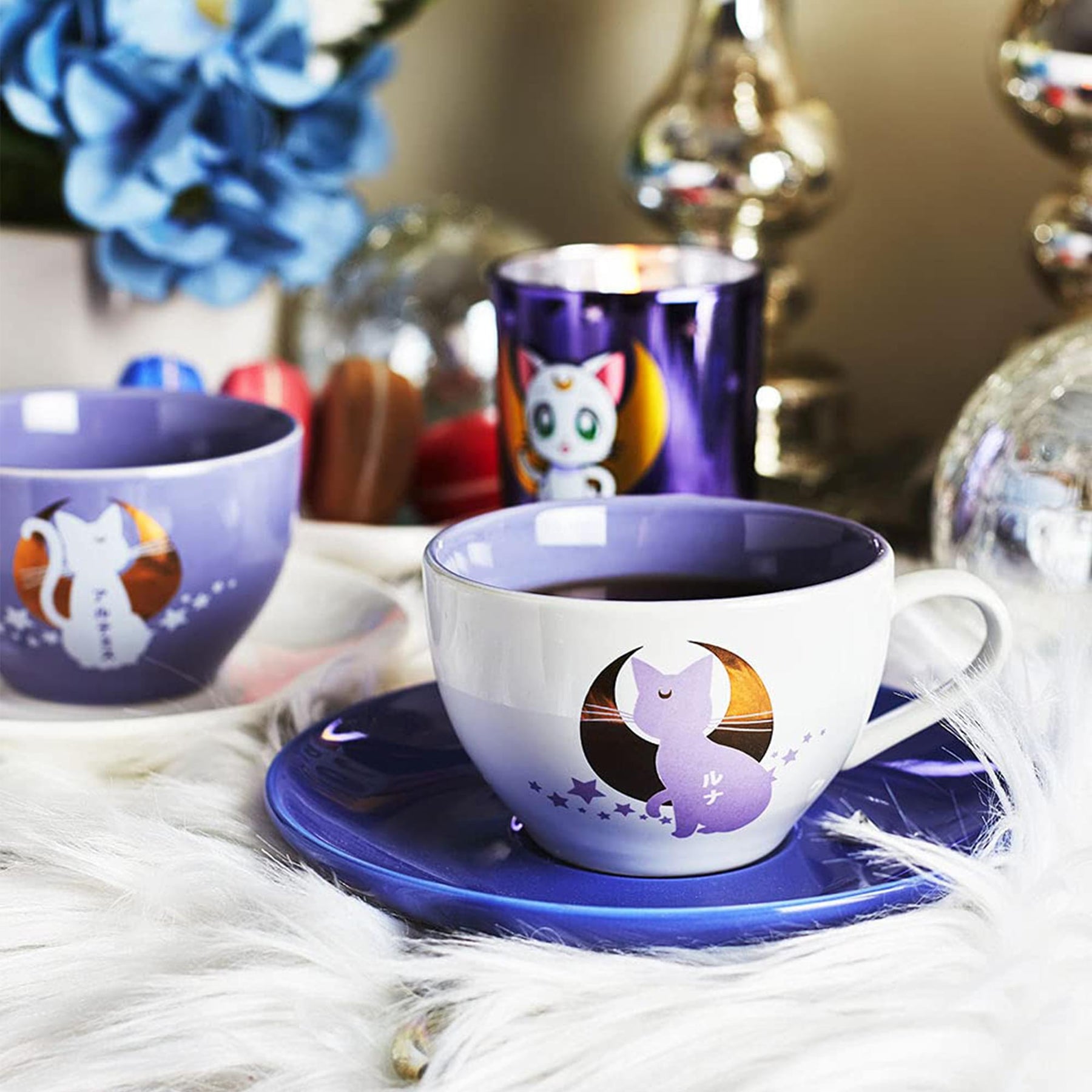 Sailor Moon Luna and Artemis 4 Piece Tea Cup Set