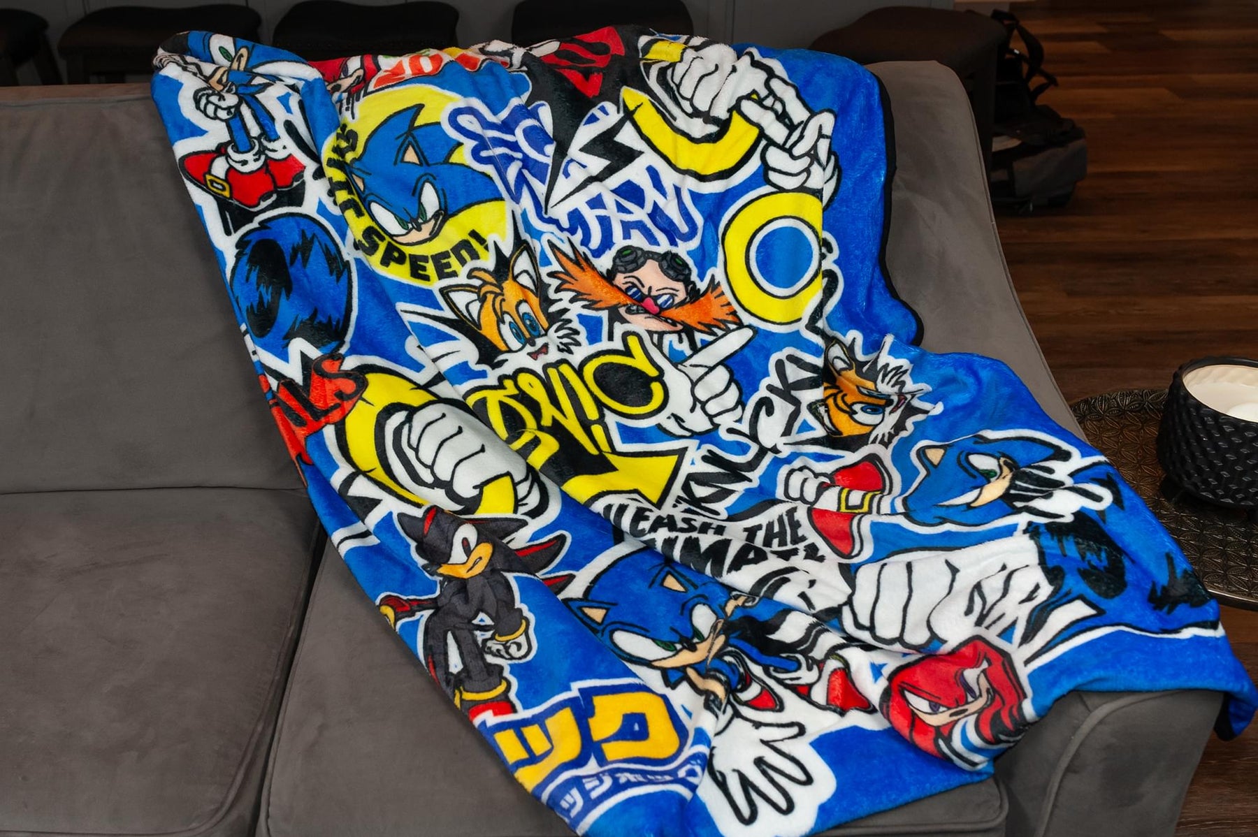 Sonic The Hedgehog Sticker Bomb Fleece Throw Blanket | 45 x 60 Inch Cozy Blanket