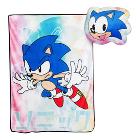 Sonic The Hedgehog Tie-Dye 45 x 60 Inch Fleece Throw Blanket & Pillow