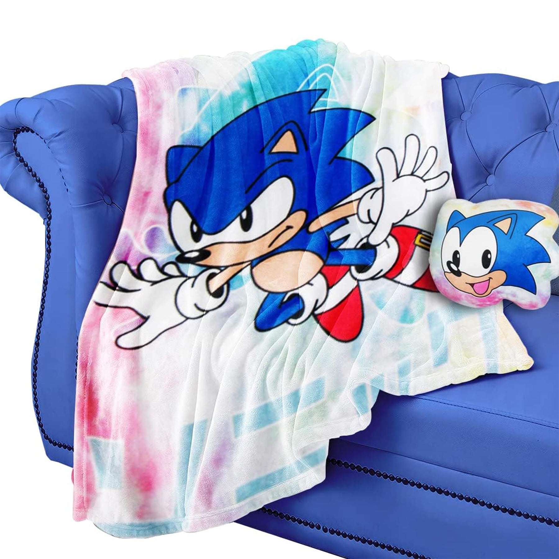 Sonic The Hedgehog Tie-Dye 45 x 60 Inch Fleece Throw Blanket & Pillow