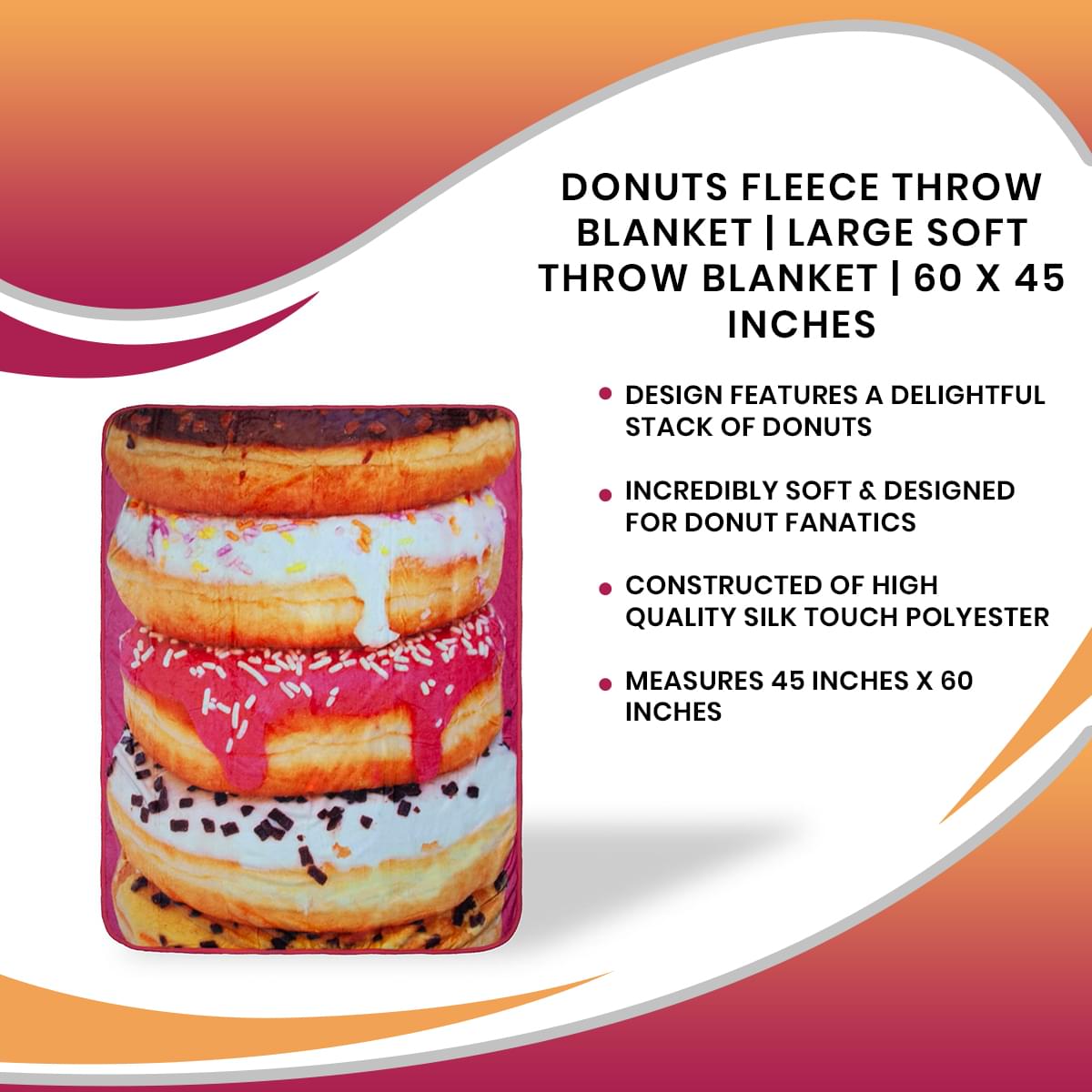 Donuts Fleece Throw Blanket | Large Soft Throw Blanket | 60 x 45 Inches