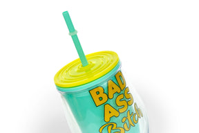 Bad Ass Bitch Reusable Plastic Wine Tumbler Cup With Lid & Straw | Holds 12 Ounces