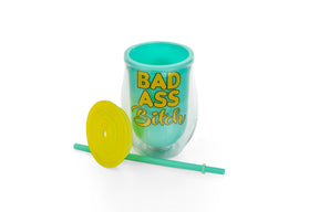 Bad Ass Bitch Reusable Plastic Wine Tumbler Cup With Lid & Straw | Holds 12 Ounces