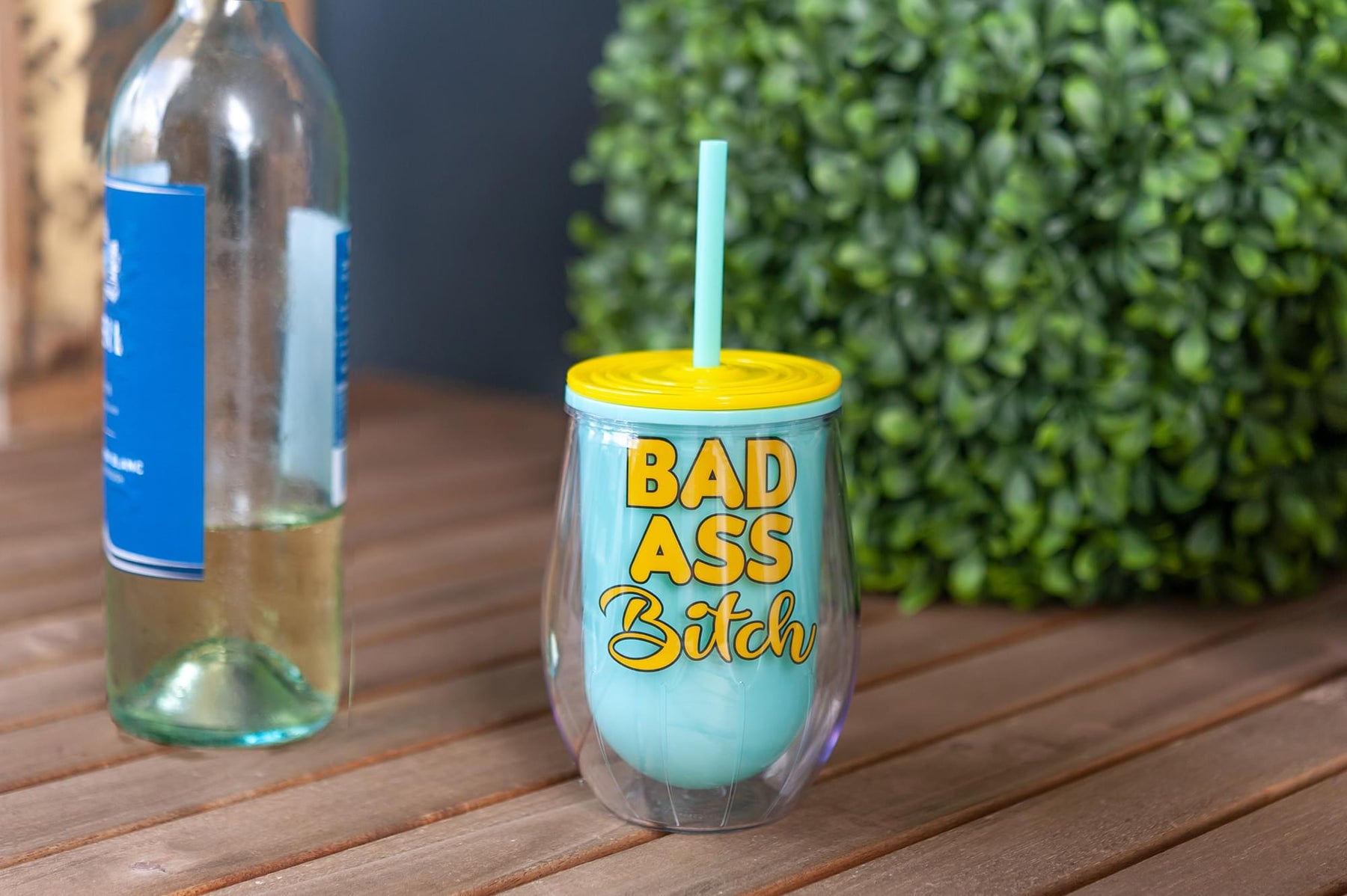 Bad Ass Bitch Reusable Plastic Wine Tumbler Cup With Lid & Straw | Holds 12 Ounces