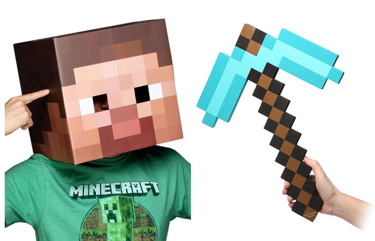 Minecraft Steve Head & Diamond Pickaxe Costume Set