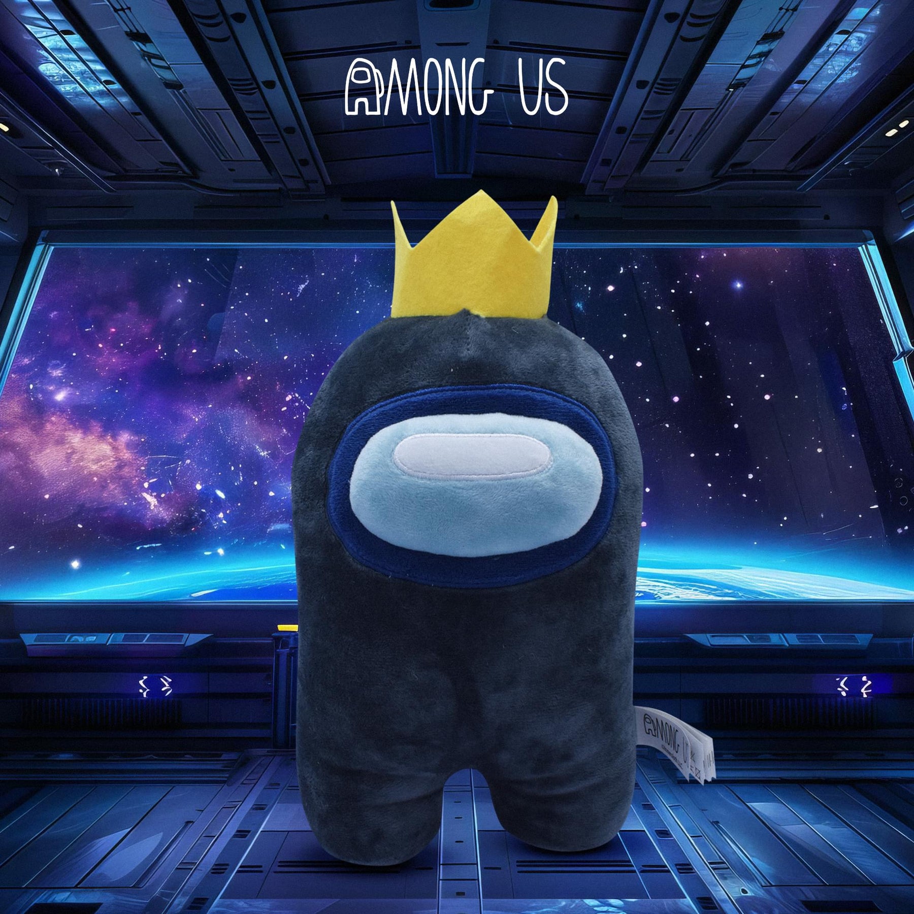 Among Us 7 Inch Plush | Black Crewmate w/ Crown