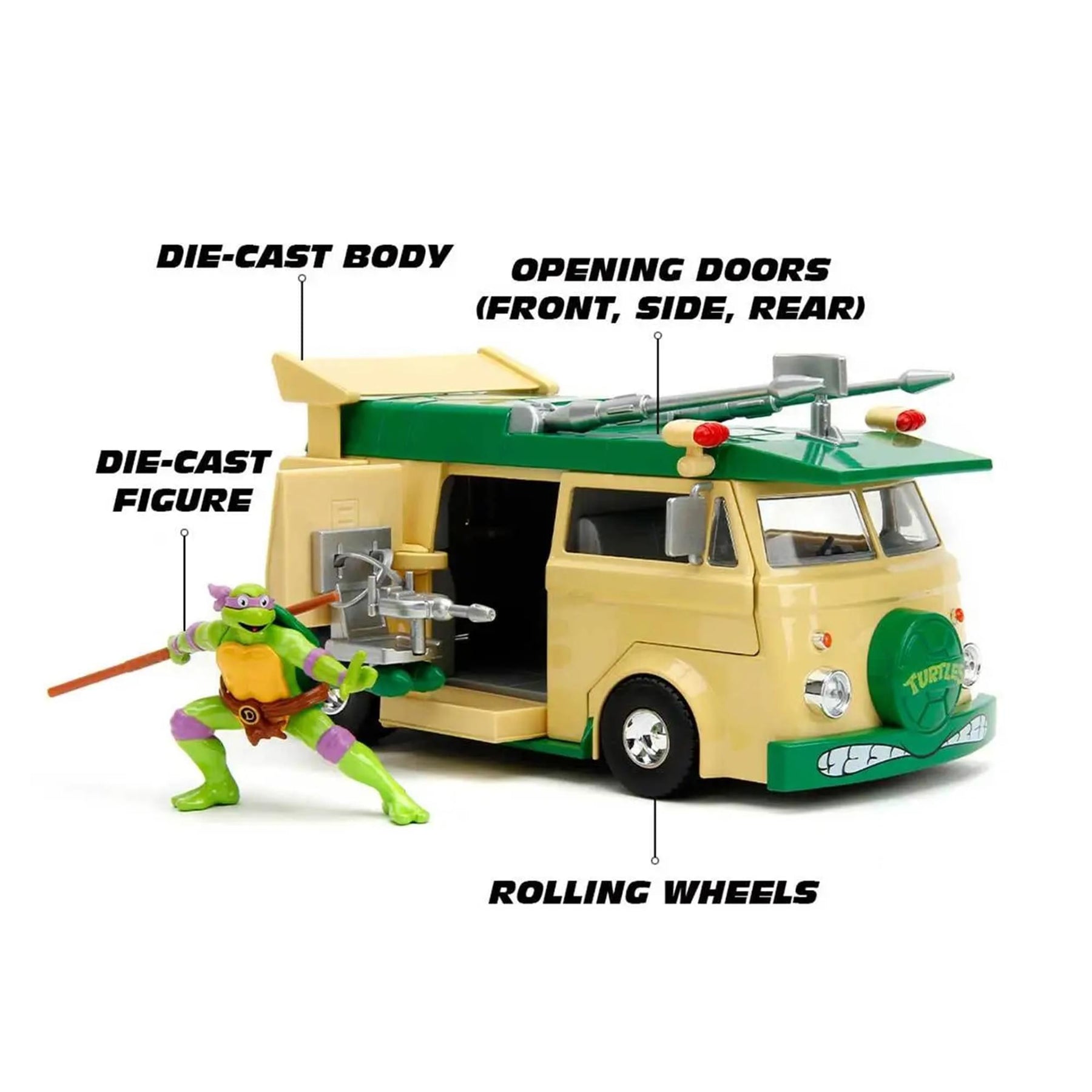 Teenage Mutant Ninja Turtles 1:24 Party Wagon Die-Cast Car & Donatello Figure