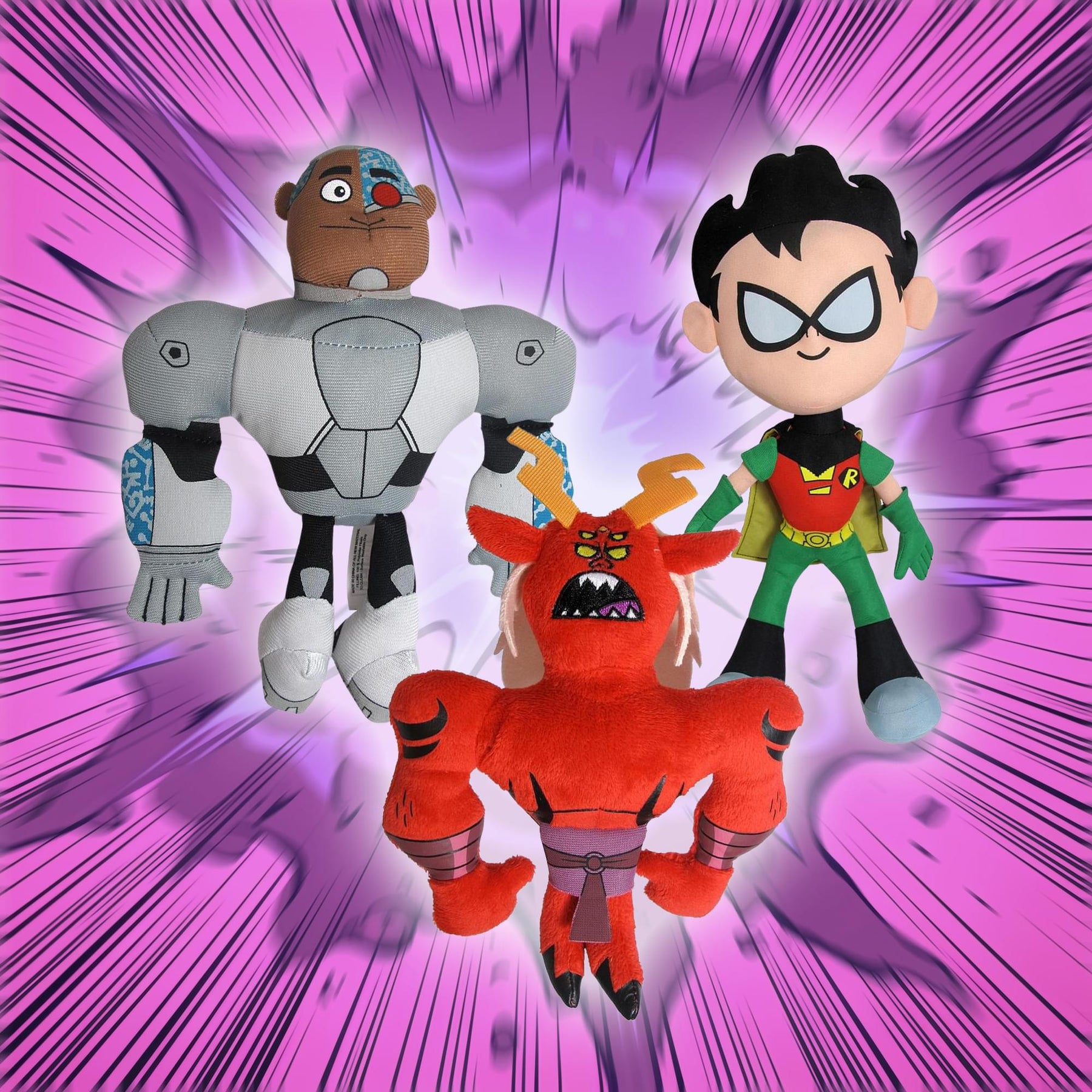 Teen Titans Go 7" Plush Set Of 3: Robin, Cyborg, Trigon