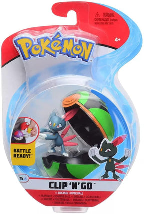 Pokemon Clip N Go Poke Ball Set | 2 Inch Sneasel & Dusk Ball