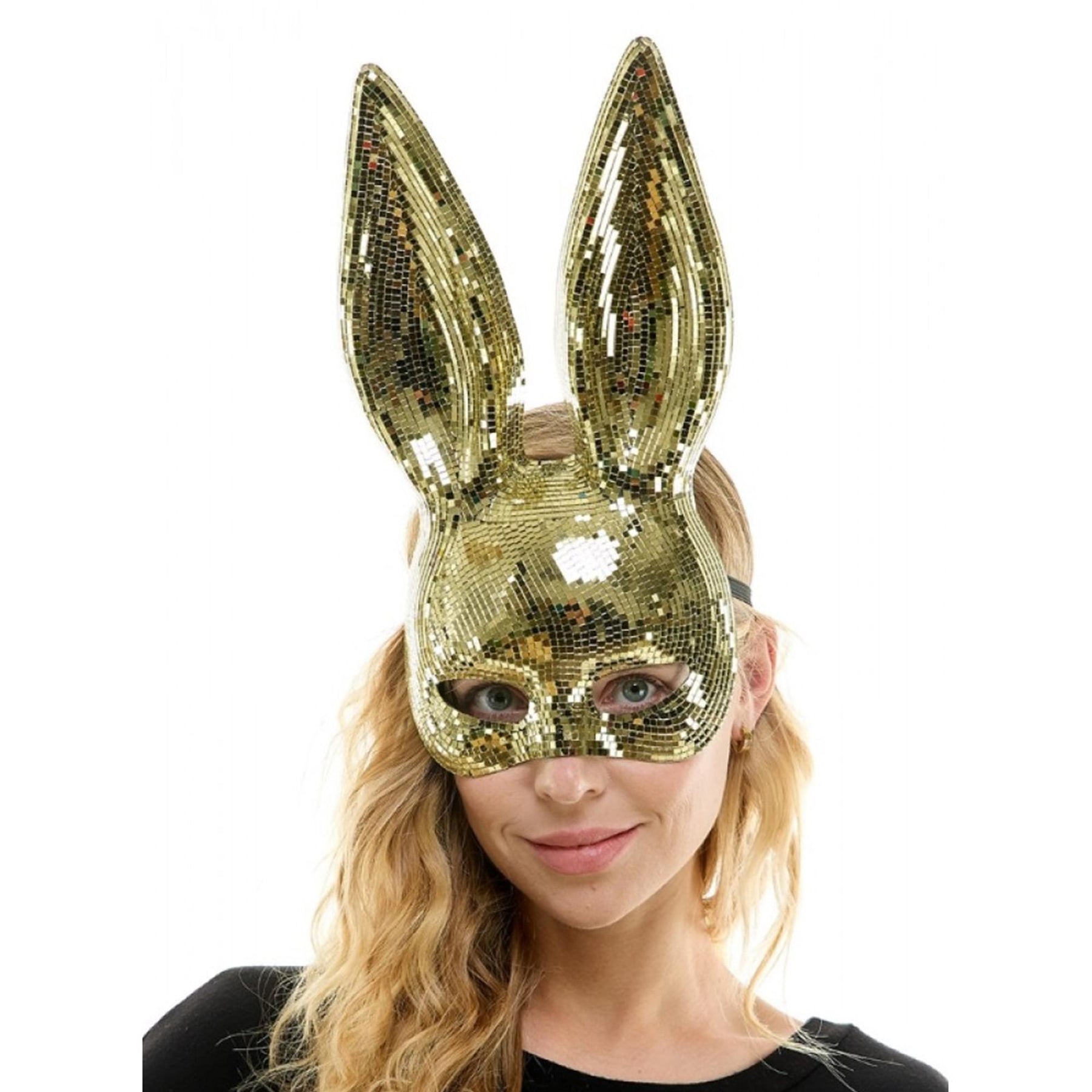 Bedazzled Gold Mirror Bunny Mask Adult Costume Accessory