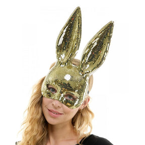 Bedazzled Gold Mirror Bunny Mask Adult Costume Accessory