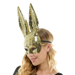 Bedazzled Gold Mirror Bunny Mask Adult Costume Accessory