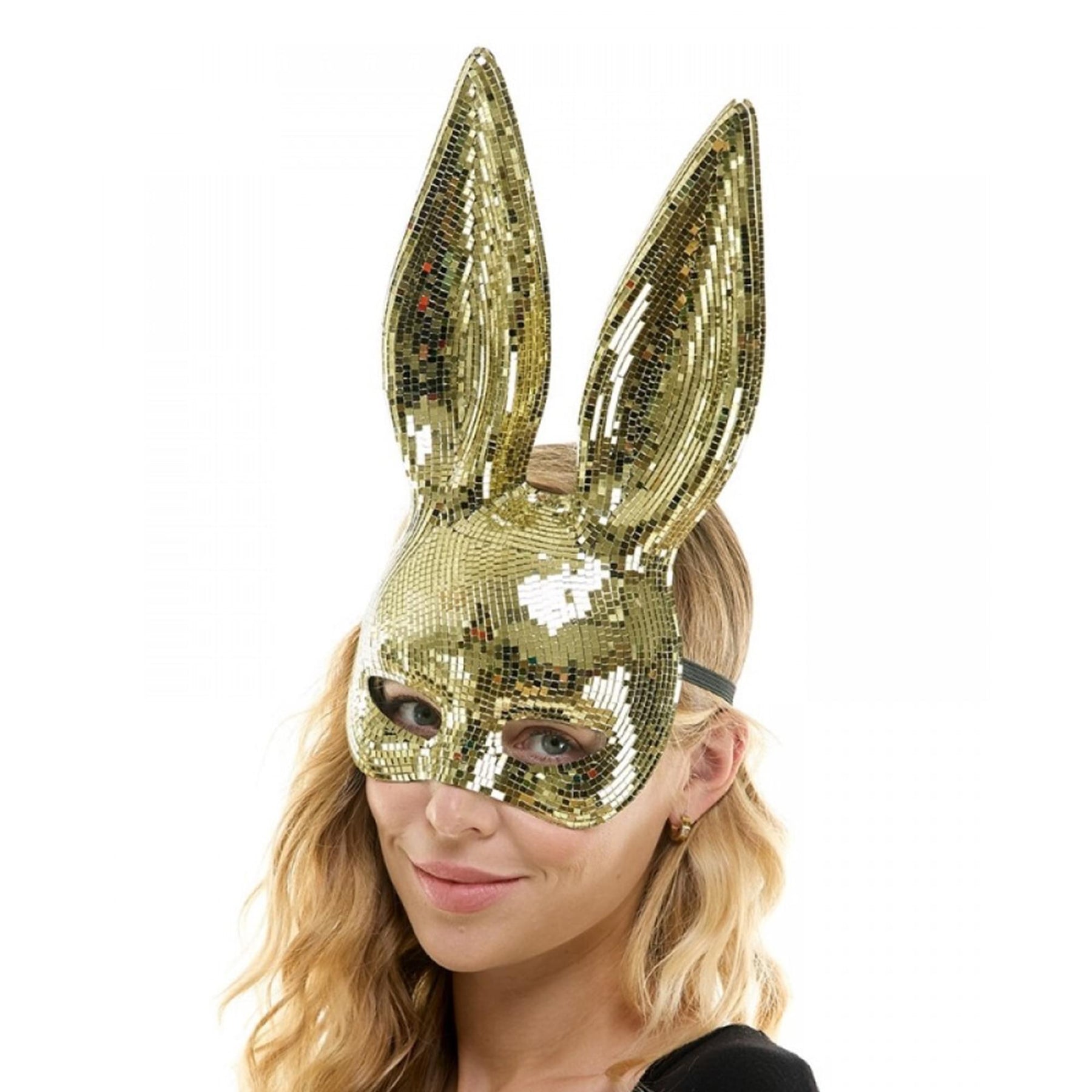 Bedazzled Gold Mirror Bunny Mask Adult Costume Accessory