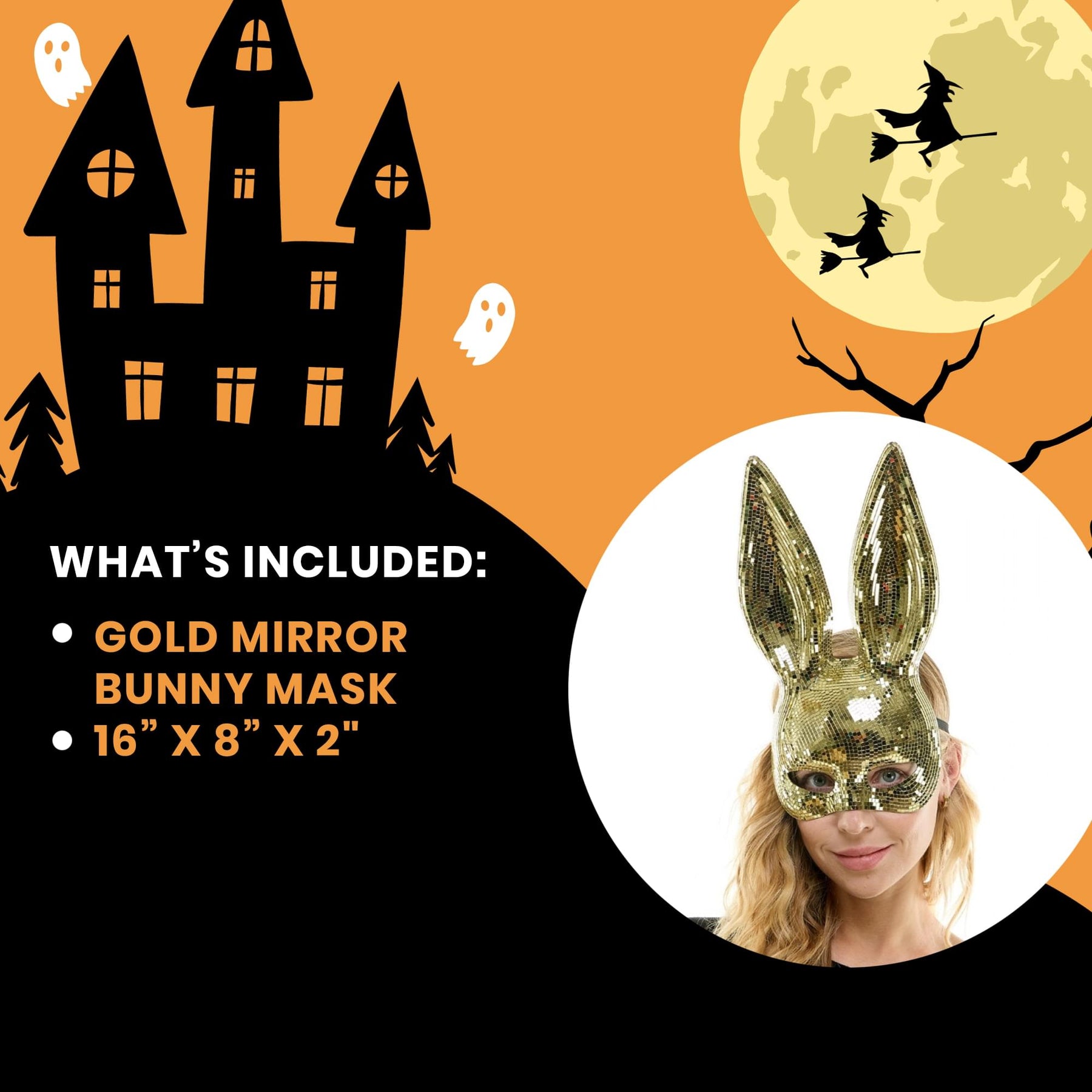 Bedazzled Gold Mirror Bunny Mask Adult Costume Accessory