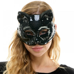 Bedazzled Black Mirror Cat Mask Adult Costume Accessory