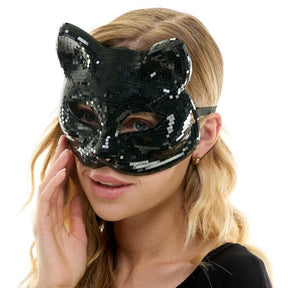 Bedazzled Black Mirror Cat Mask Adult Costume Accessory